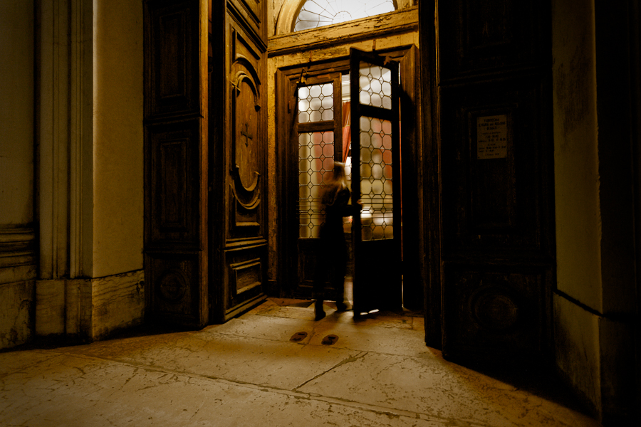 Venice - woman at Church of Gesuati, color landscape photo